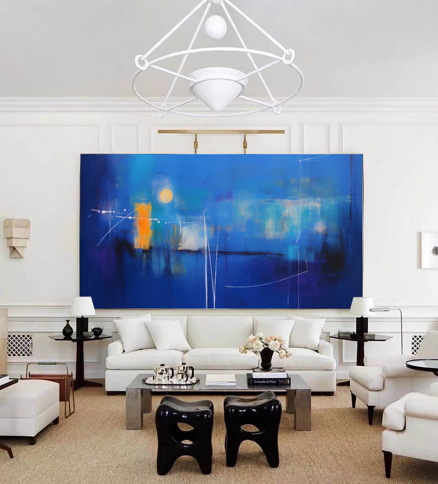 Midnight Sun - Large Abstract Blue Paint Canvas Wall Art