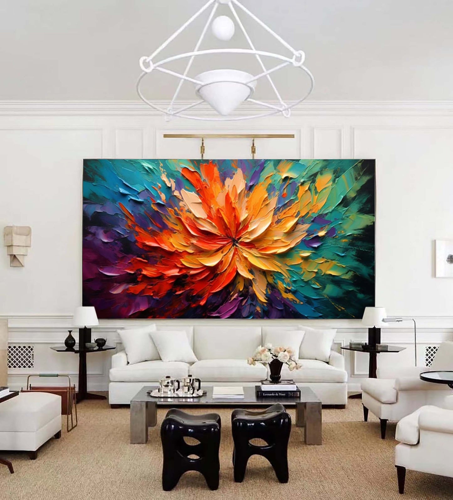 Supernova Bloom - Vibrant Large Floral Painting with Heavy Texture