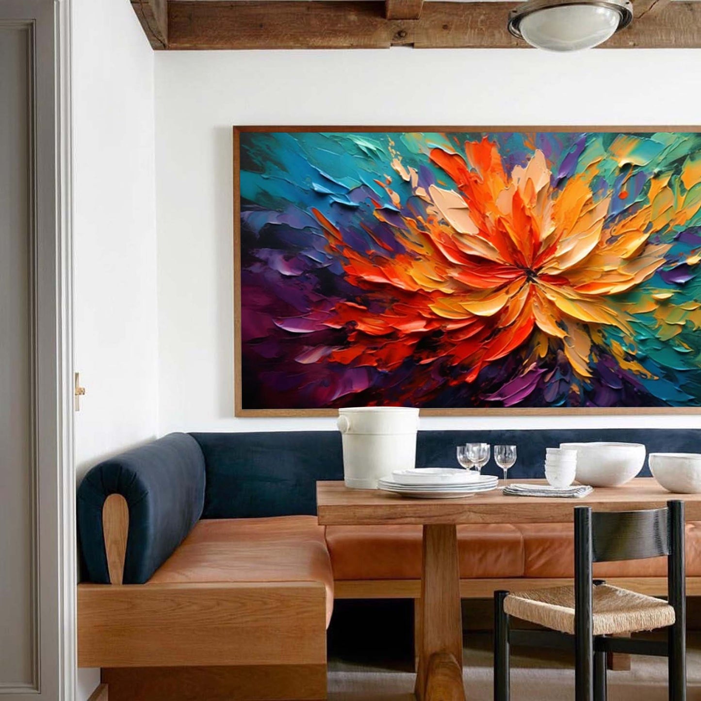 Supernova Bloom - Vibrant Large Floral Painting with Heavy Texture