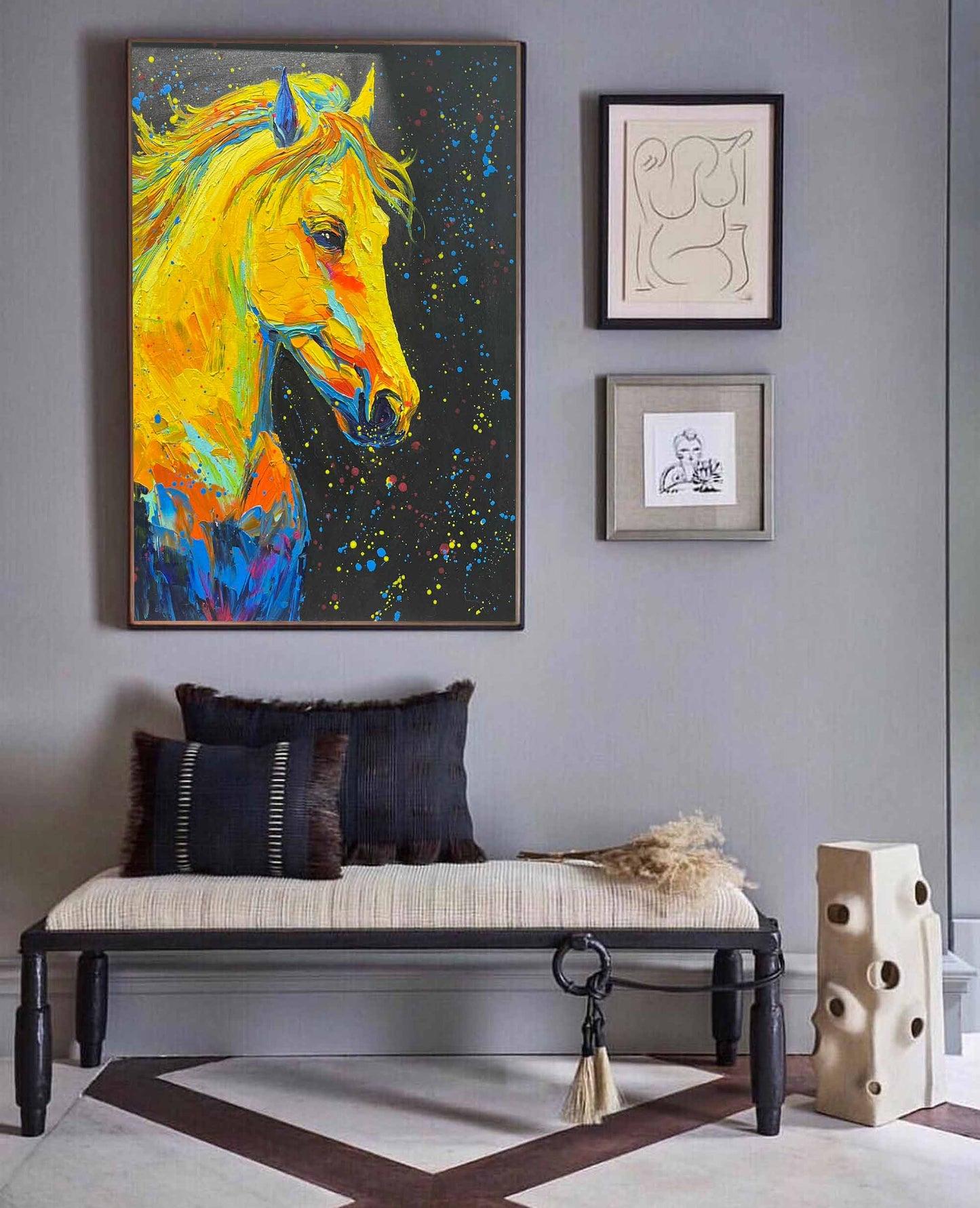 Cosmic Stallion - Pop Art Graffiti Wall Art, Yellow Horse Painting