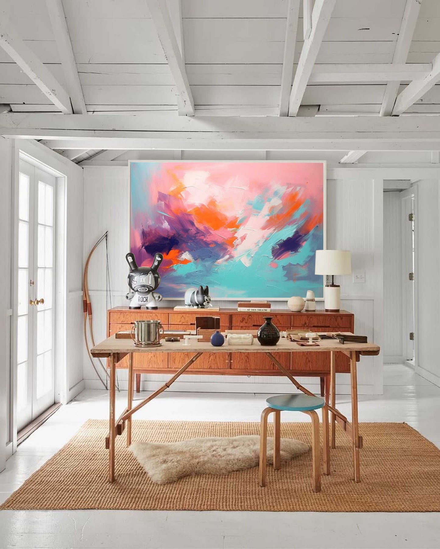 Sunset Dream - Pink and Orange Abstract Painting Horizontal Canvas