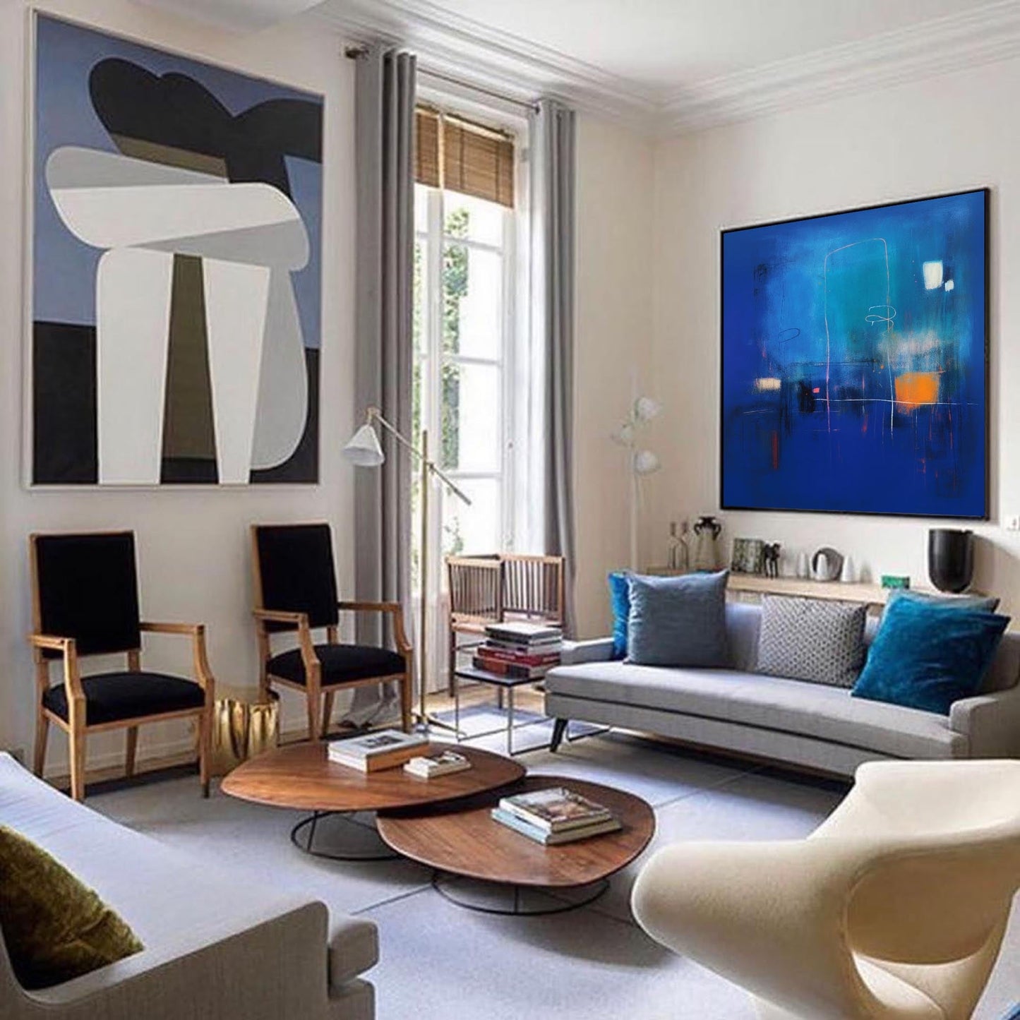 Midnight Cityscape - Modern Abstract Art with Blue and Orange