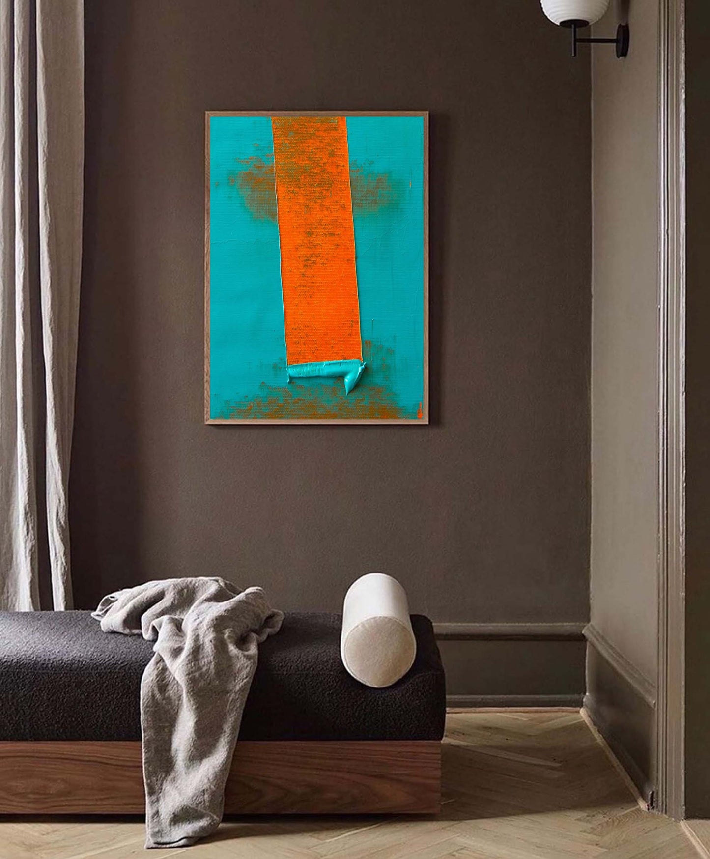Bold Stripe - Minimalist Teal Orange Wall Art with Heavy Texture