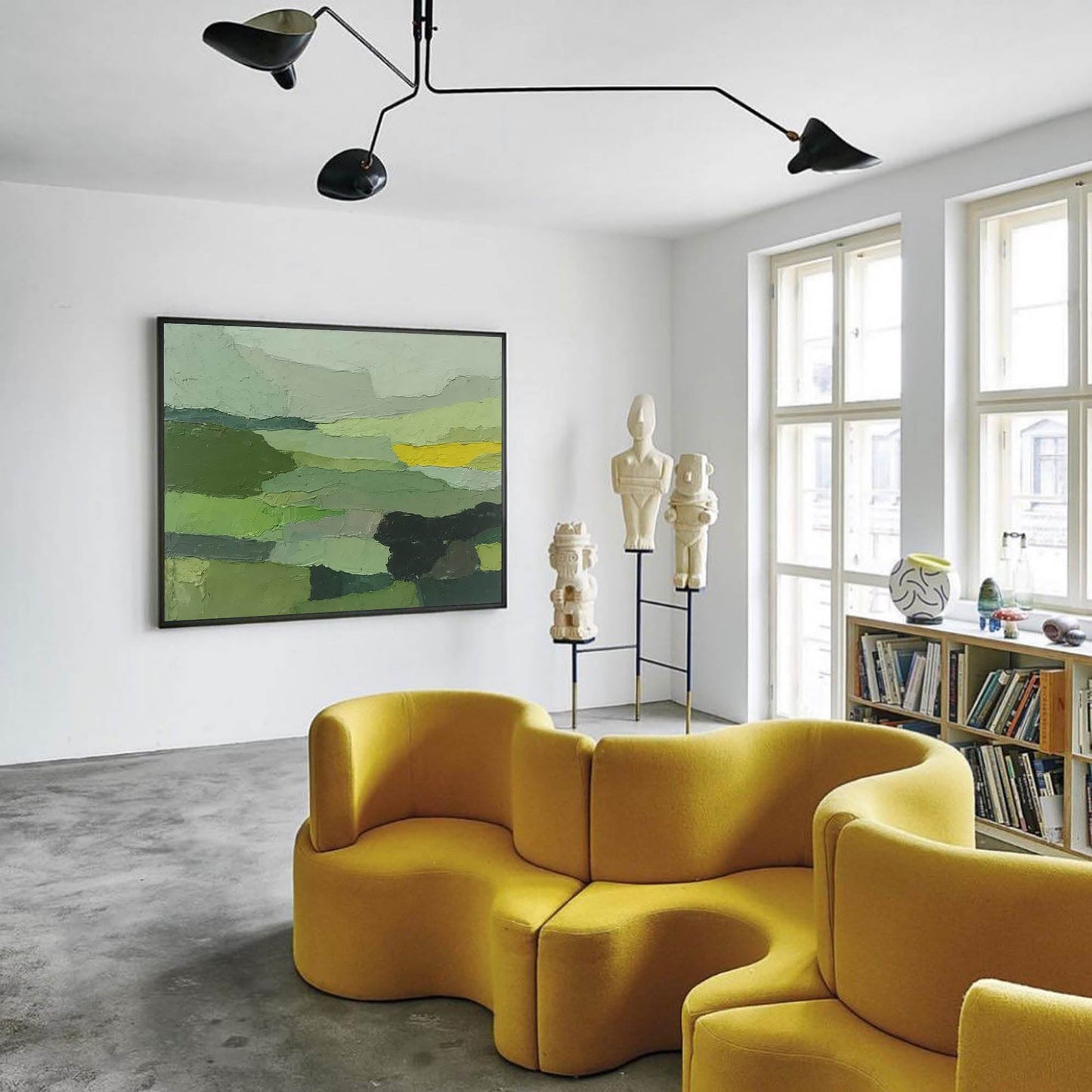 Rolling Fields - Textured Abstract Landscape Painting in Earthy Greens