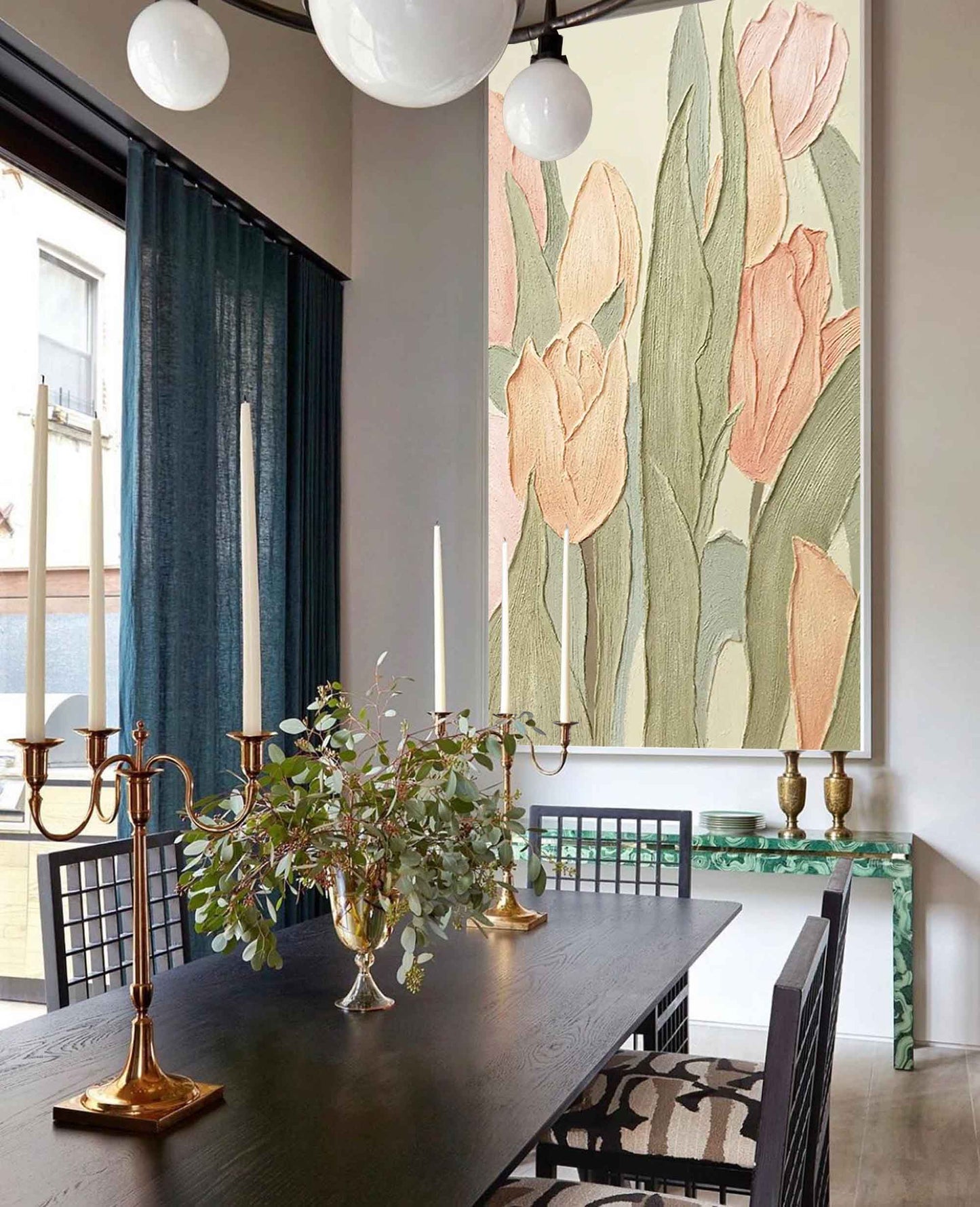 Pastel Tulips - Tall Vertical Wall Art with Heavy Texture