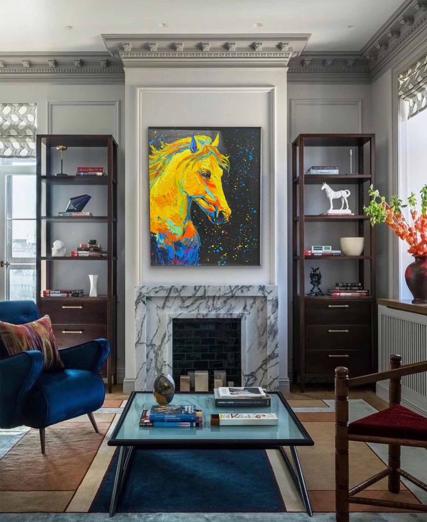 Cosmic Stallion - Pop Art Graffiti Wall Art, Yellow Horse Painting