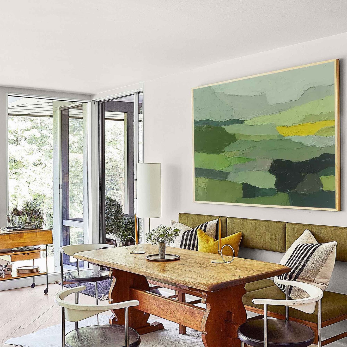 Rolling Fields - Textured Abstract Landscape Painting in Earthy Greens