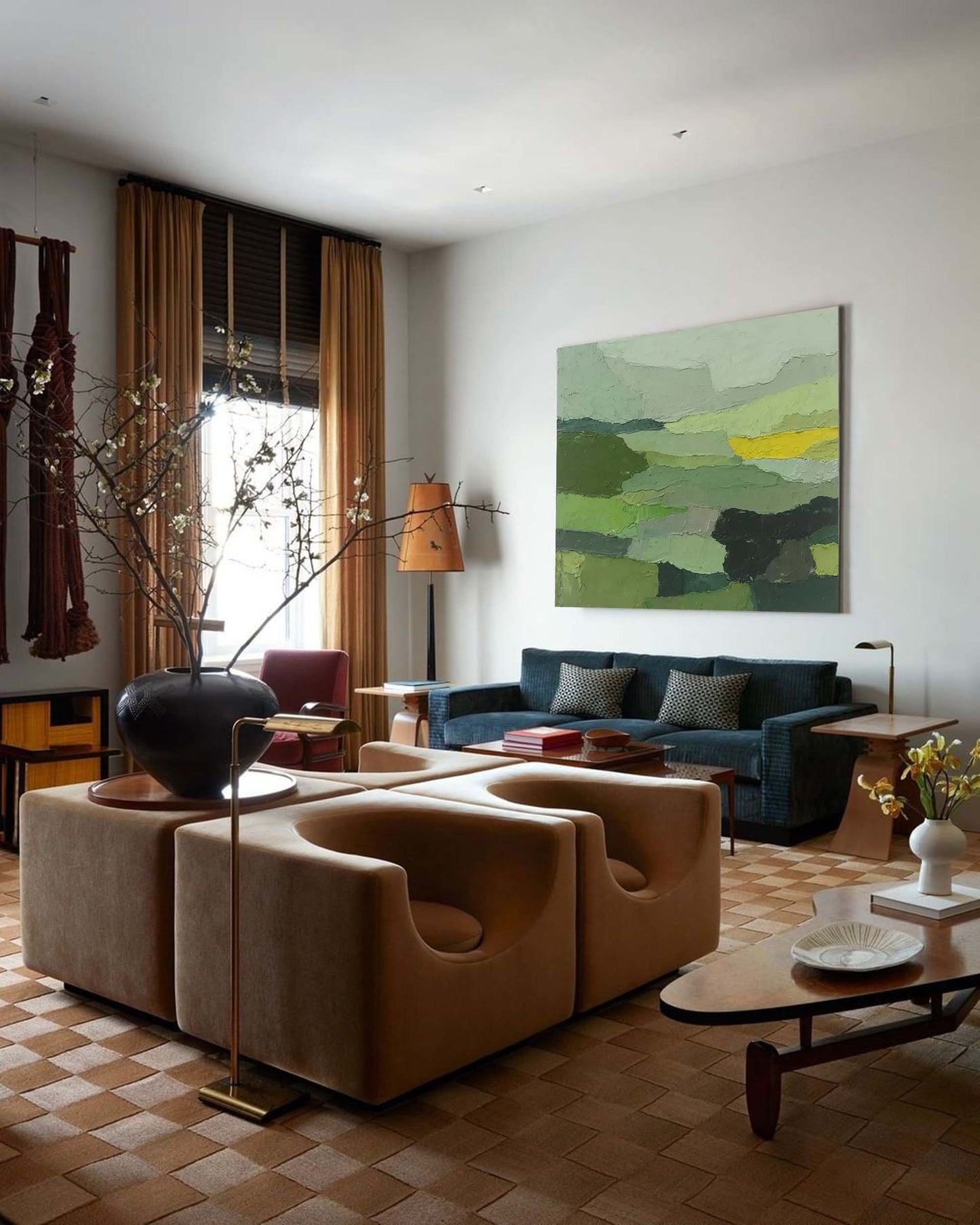 Rolling Fields - Textured Abstract Landscape Painting in Earthy Greens