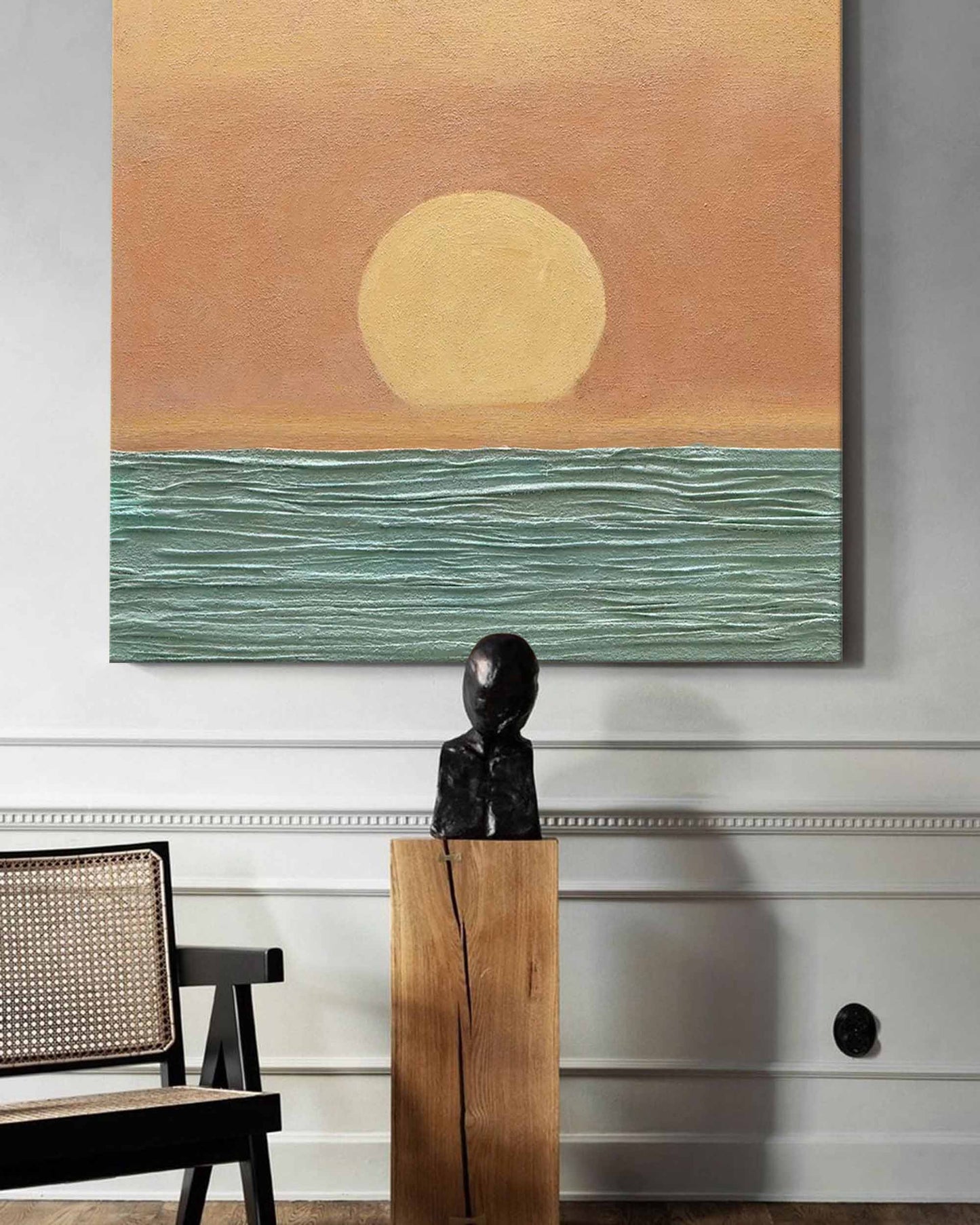 Golden Sun - Minimalist Sunset Painting Abstract, Textured Ocean Wall Art