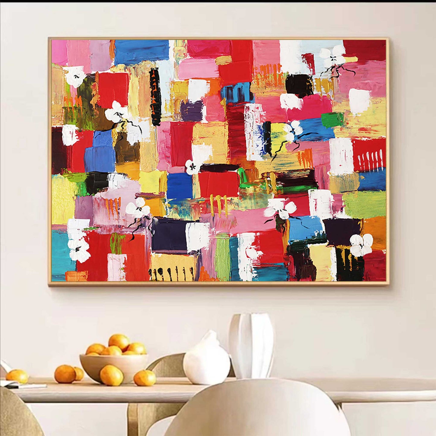 Joyful Blooms - Contemporary Flower Paintings with Abstract Color Blocks