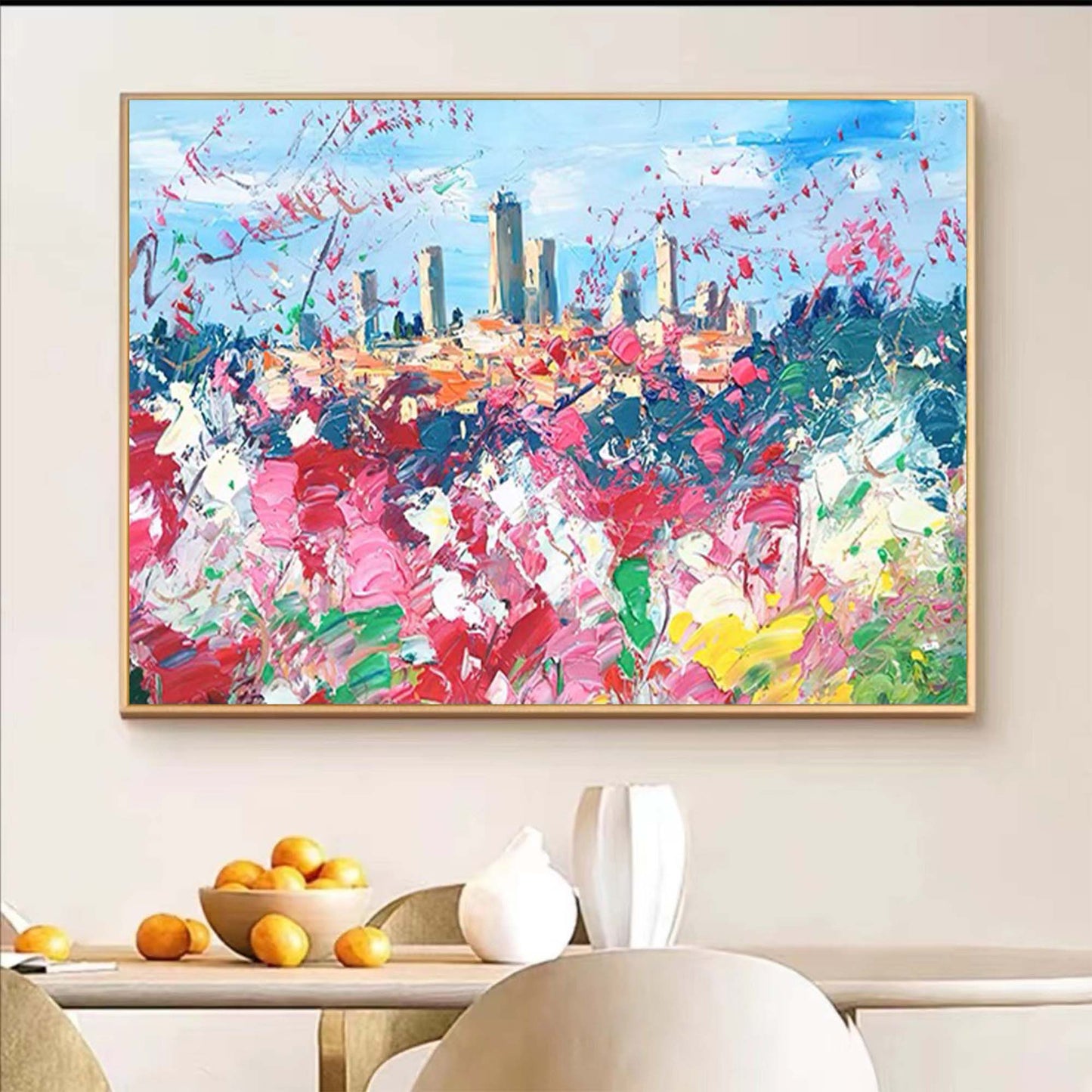 Meadow City - Abstract Flower Painting Colorful Landscape Canvas
