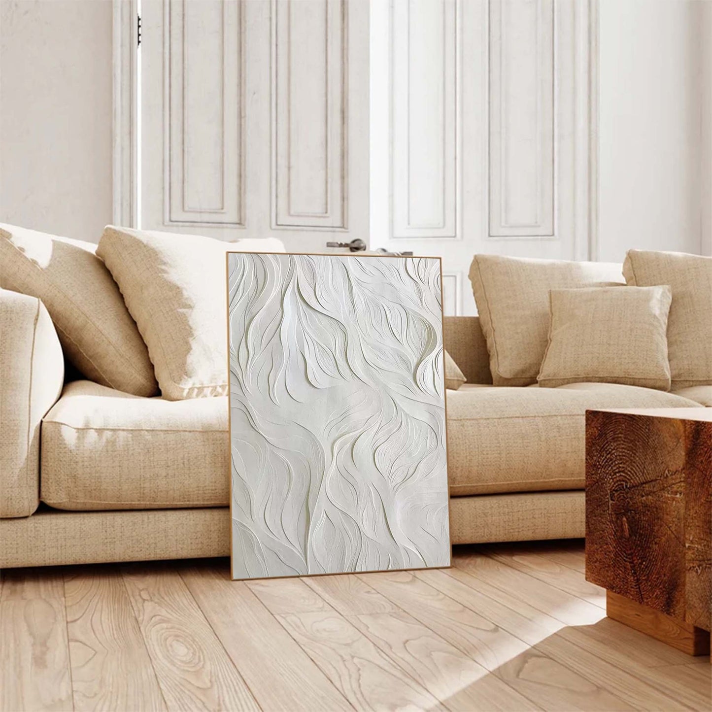 Flowing Forms - Textured White Plaster Wall Art in Wabi Sabi Style