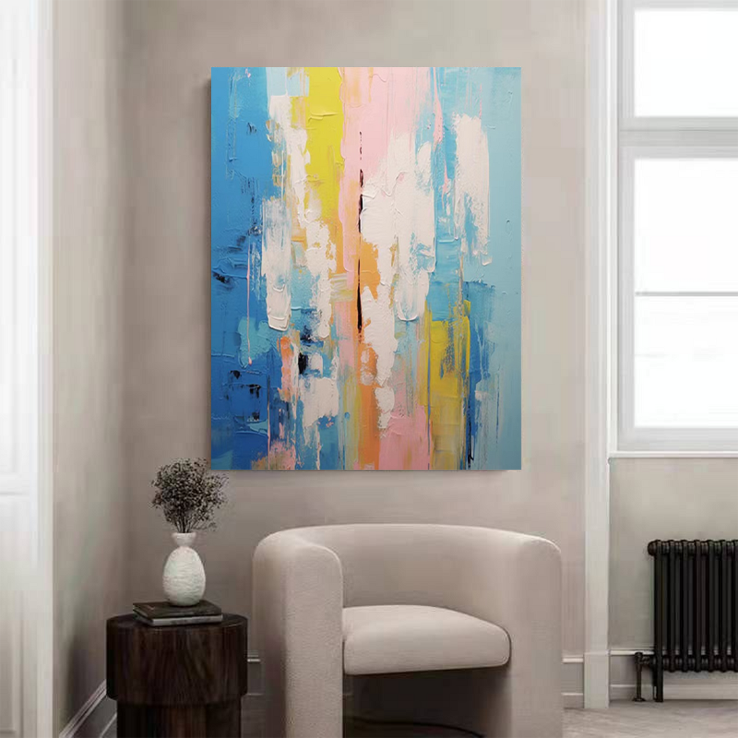Summer Rain - Vertical Abstract Painting Colorful Textured Art