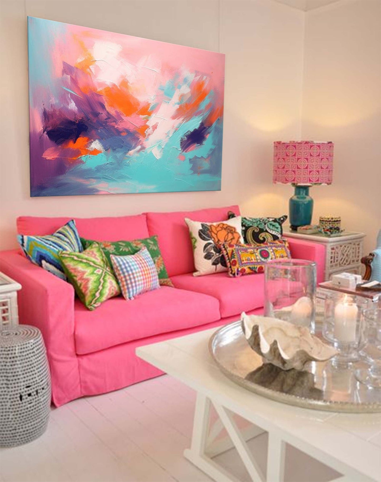 Sunset Dream - Pink and Orange Abstract Painting Horizontal Canvas