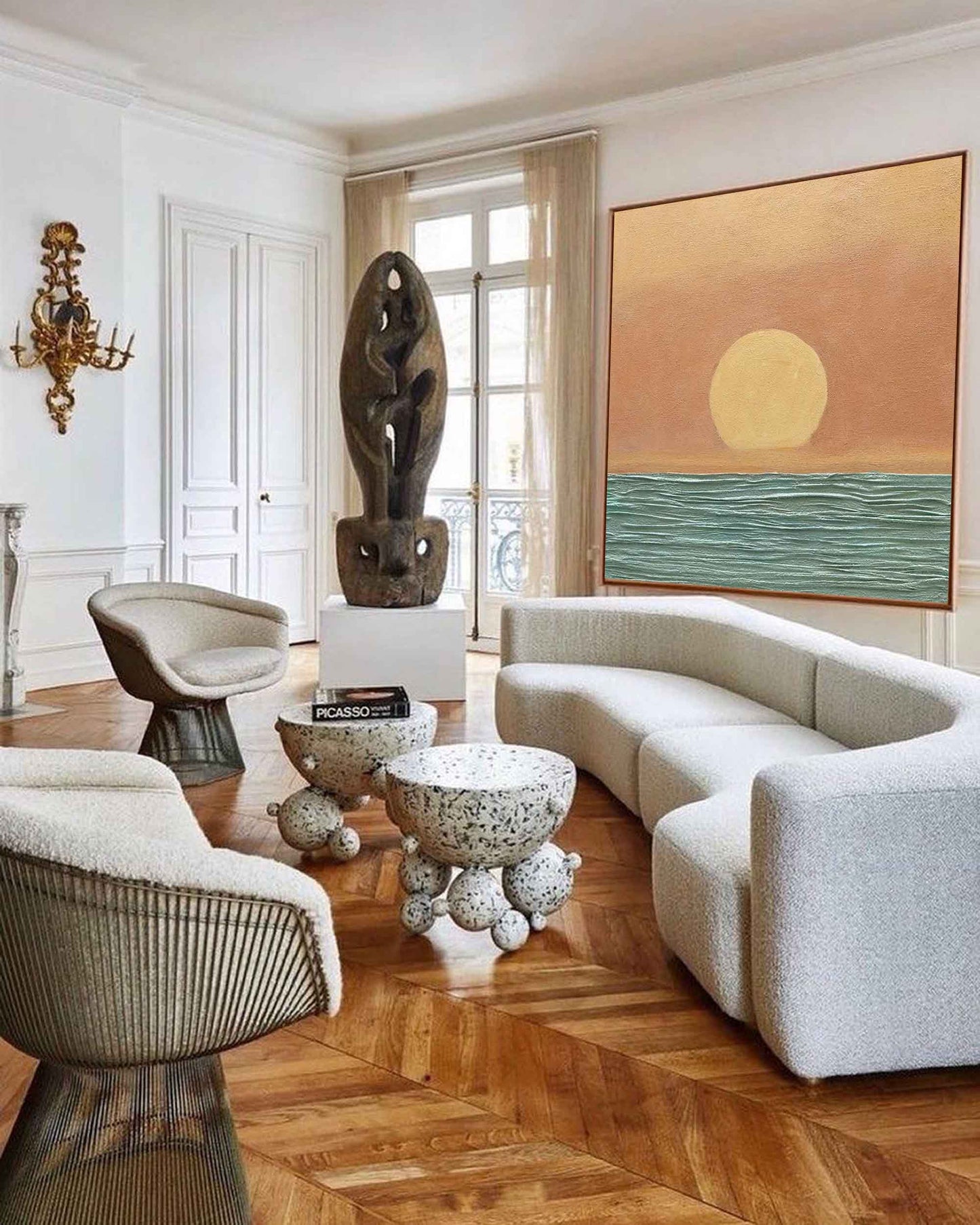 Golden Sun - Minimalist Sunset Painting Abstract, Textured Ocean Wall Art