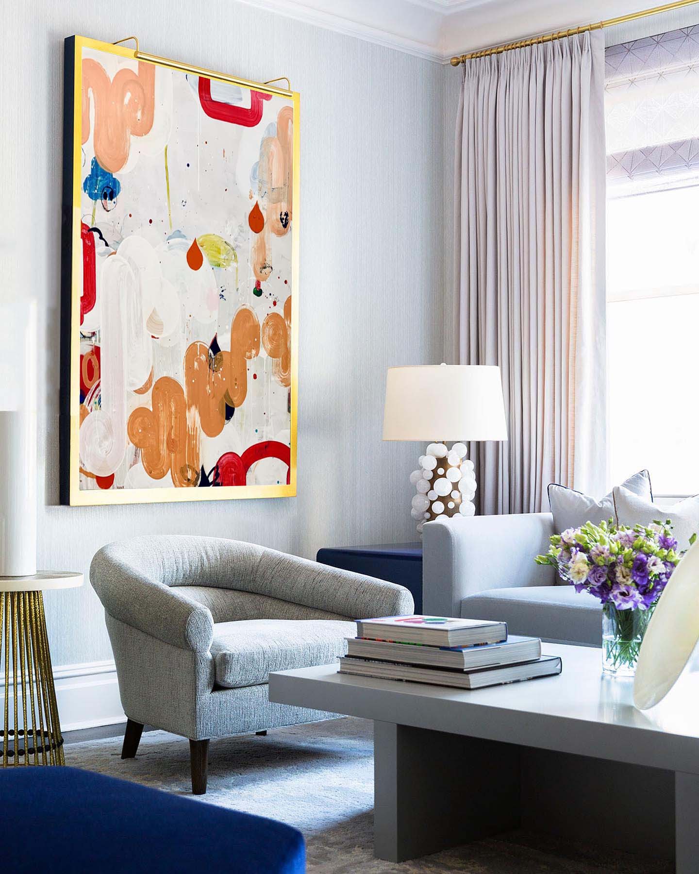 Fluid Play - Orange and White Modern Abstract Painting on Canvas