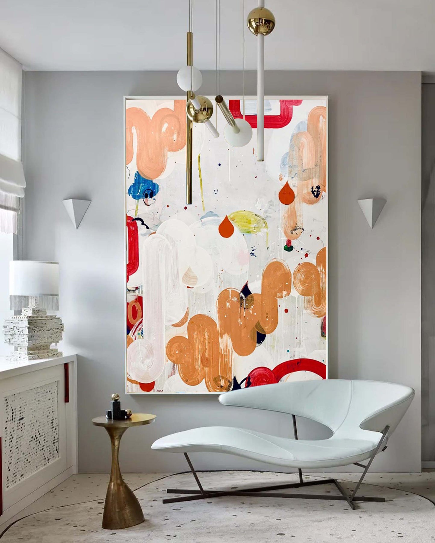 Fluid Play - Orange and White Modern Abstract Painting on Canvas