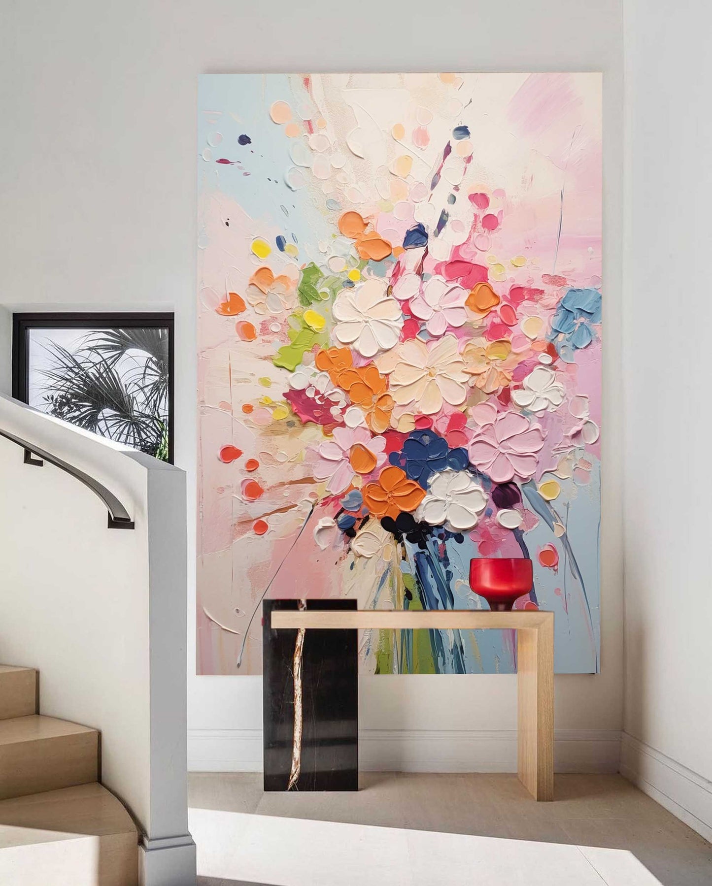 Joyful Blooms - Textured Abstract Floral Art, Colorful Impasto Painting