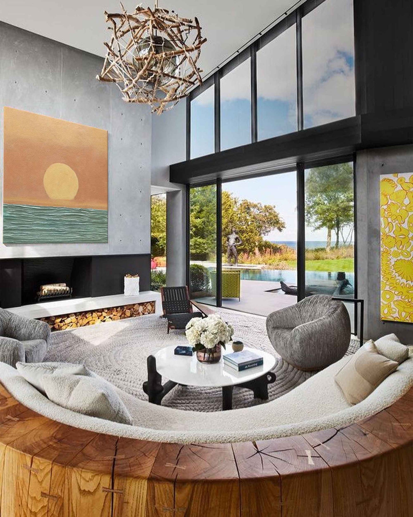 Golden Sun - Minimalist Sunset Painting Abstract, Textured Ocean Wall Art