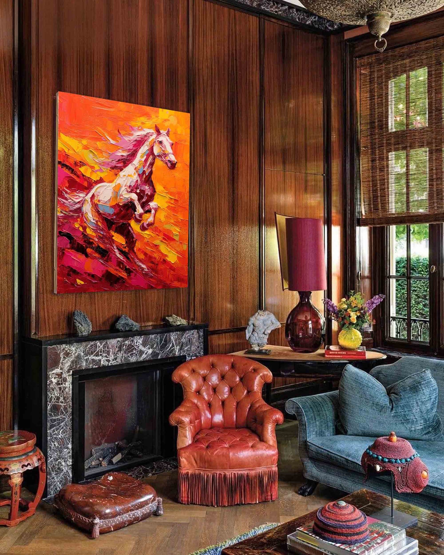 Fiery Spirit - Impasto Red and Orange Equestrian Wall Art