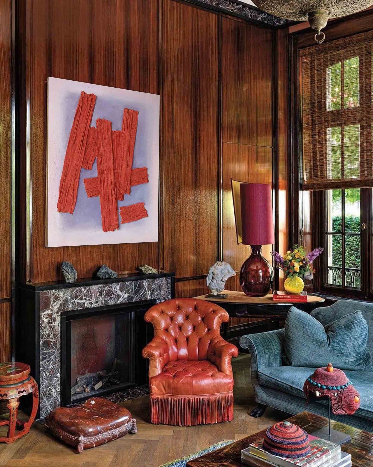 Crimson Weave - Bold Abstract Red Art, Textured Fabric Painting