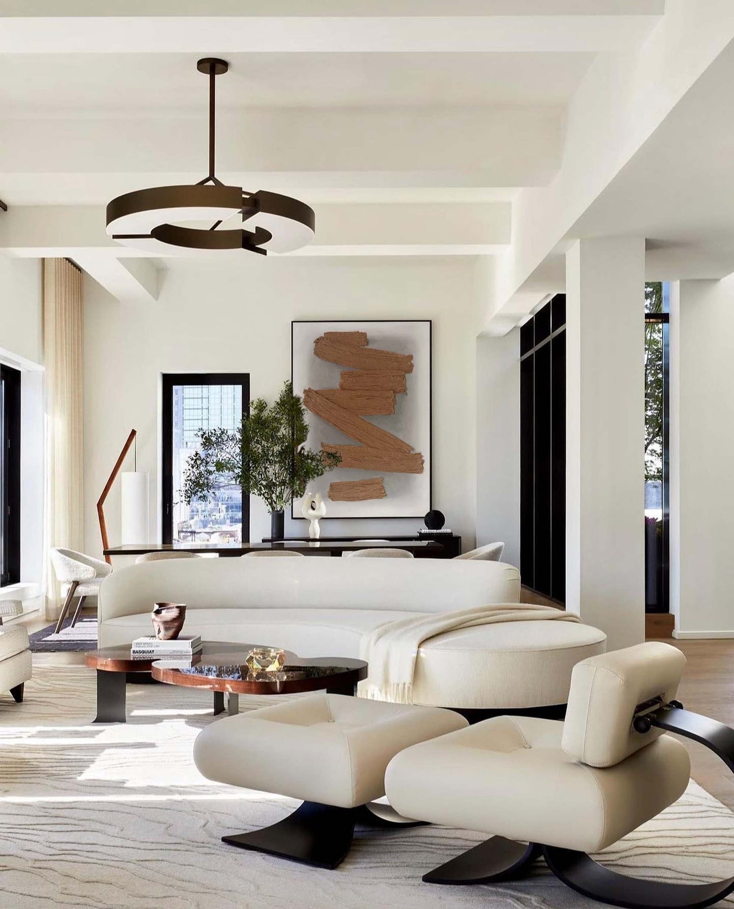 Earth Bands - Abstract Brown Painting, Minimalist Textured Canvas