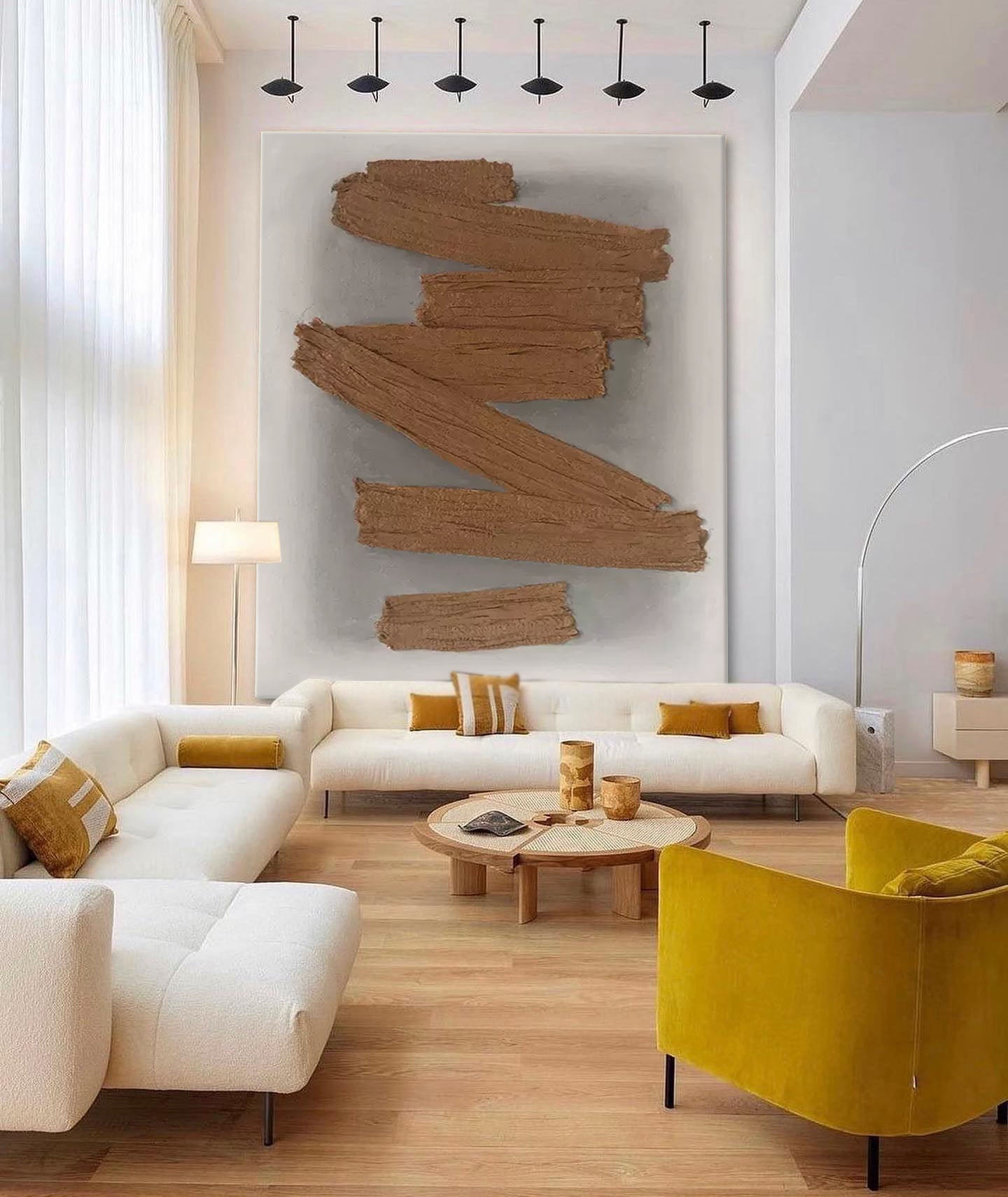 Earth Bands - Abstract Brown Painting, Minimalist Textured Canvas