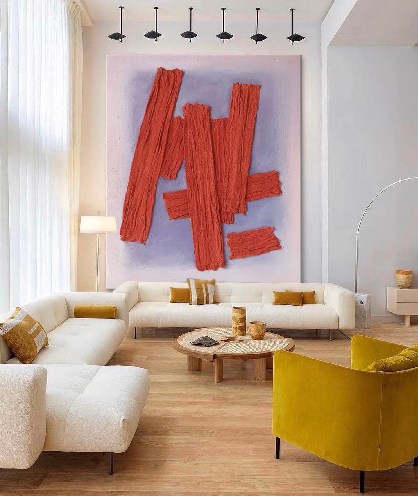 Crimson Weave - Bold Abstract Red Art, Textured Fabric Painting