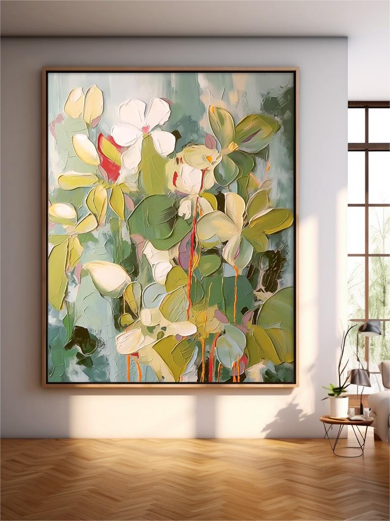 Botanical Impasto - Textured Floral Oil Painting with White Flowers