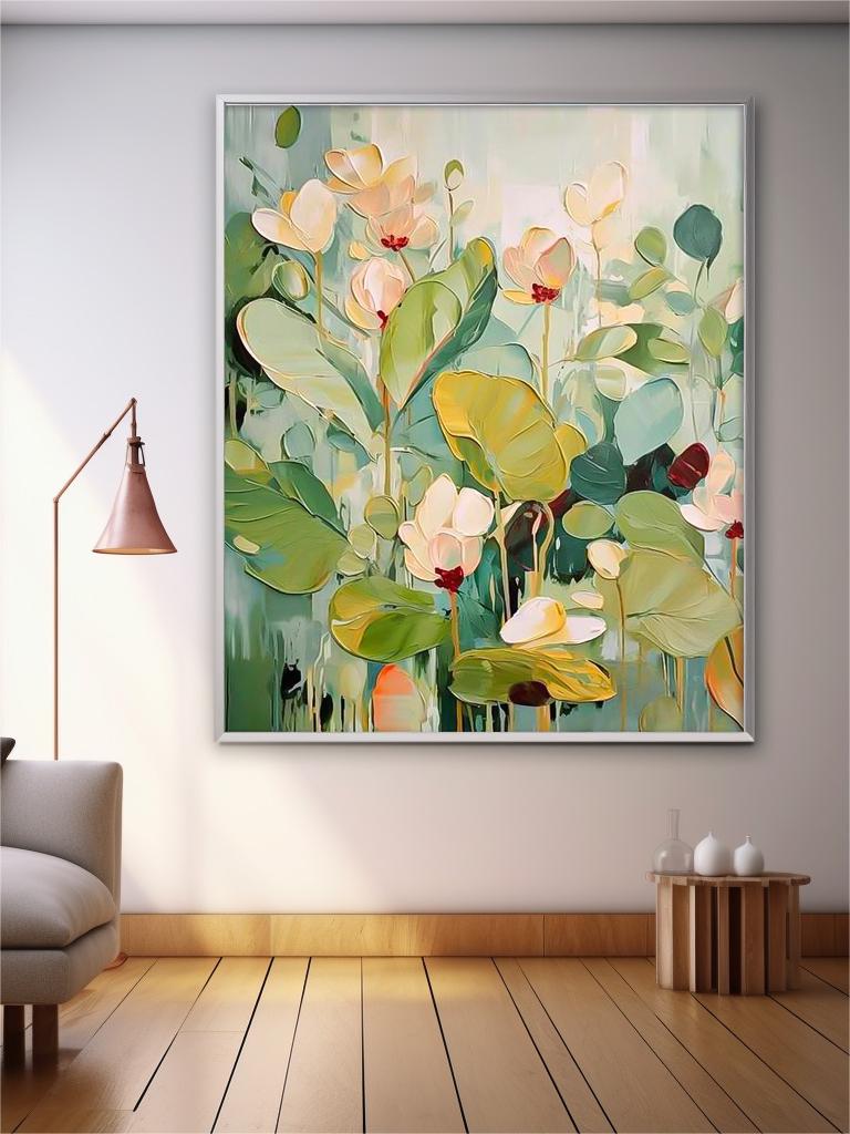 Serene Water Garden - Textured Lotus Flower Canvas Painting