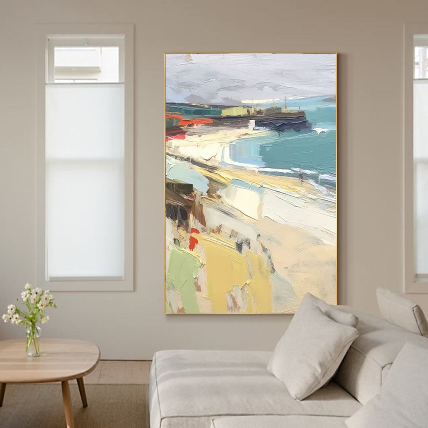 Harbor View - Textured Beach Scene Wall Art in Impressionist Style