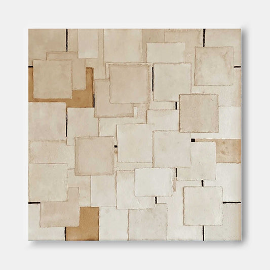 Woven Grid - Beige Minimalist Fabric Wall Art in Wabi Sabi Style