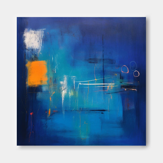 Nocturne in Orange - Square Abstract Paintings Blue Canvas Art