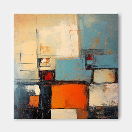 Metropolis Grid - Retro Teal and Orange Abstract Urban Painting
