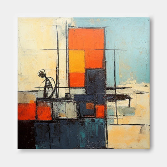 Urban Contemplation - Retro Teal and Orange Abstract Cityscape Painting