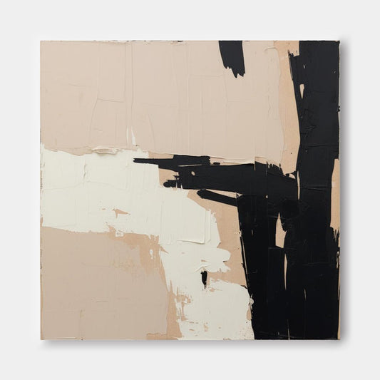 Intersection - Black and White Abstract Art Textured Canvas