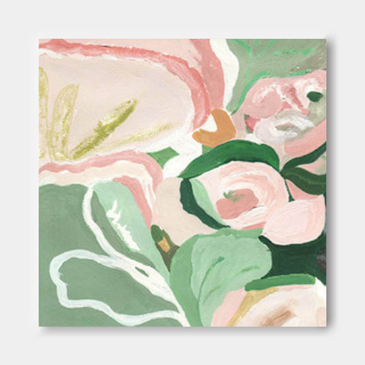 Garden Close-Up - Abstract Floral Pink and Green Wall Art