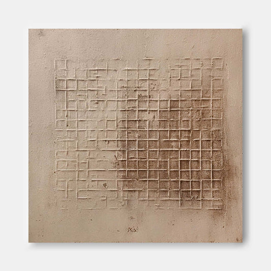 Wabi Sabi Grid - Textured Tile Wall Art in Beige Minimalist Style