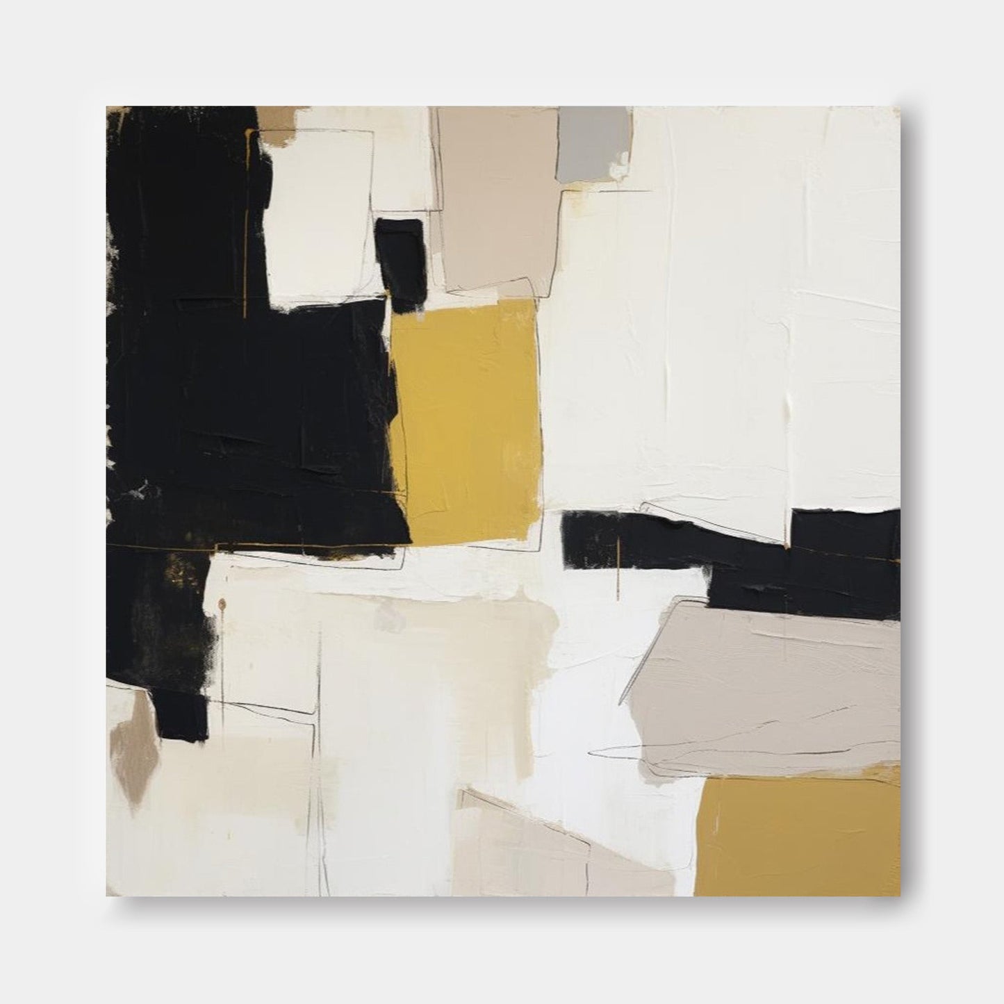 Formations in Ochre - Textured Black White Abstract Painting