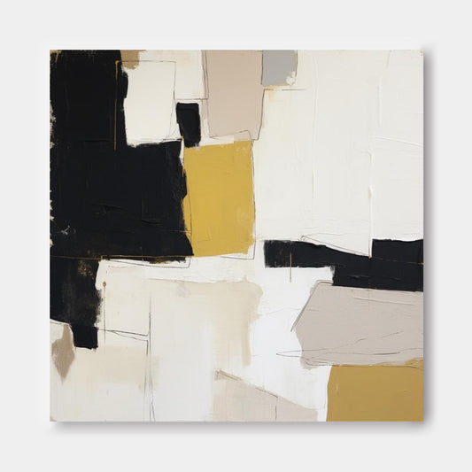 Formations in Ochre - Textured Black White Abstract Painting