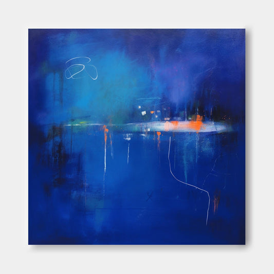 Midnight Glow - Modern Blue Wall Art, Large Abstract Cityscape Painting