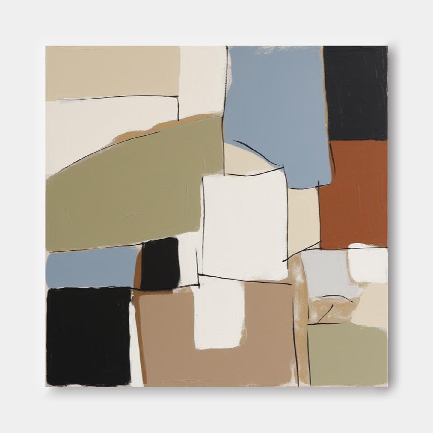 City Blocks - Modern Minimal Blue and Brown Art with Earth Tones