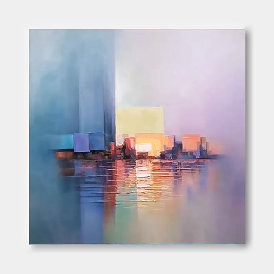 Harbor Lights - Impressionistic Cityscape Oil Painting, Abstract Urban Wall Art
