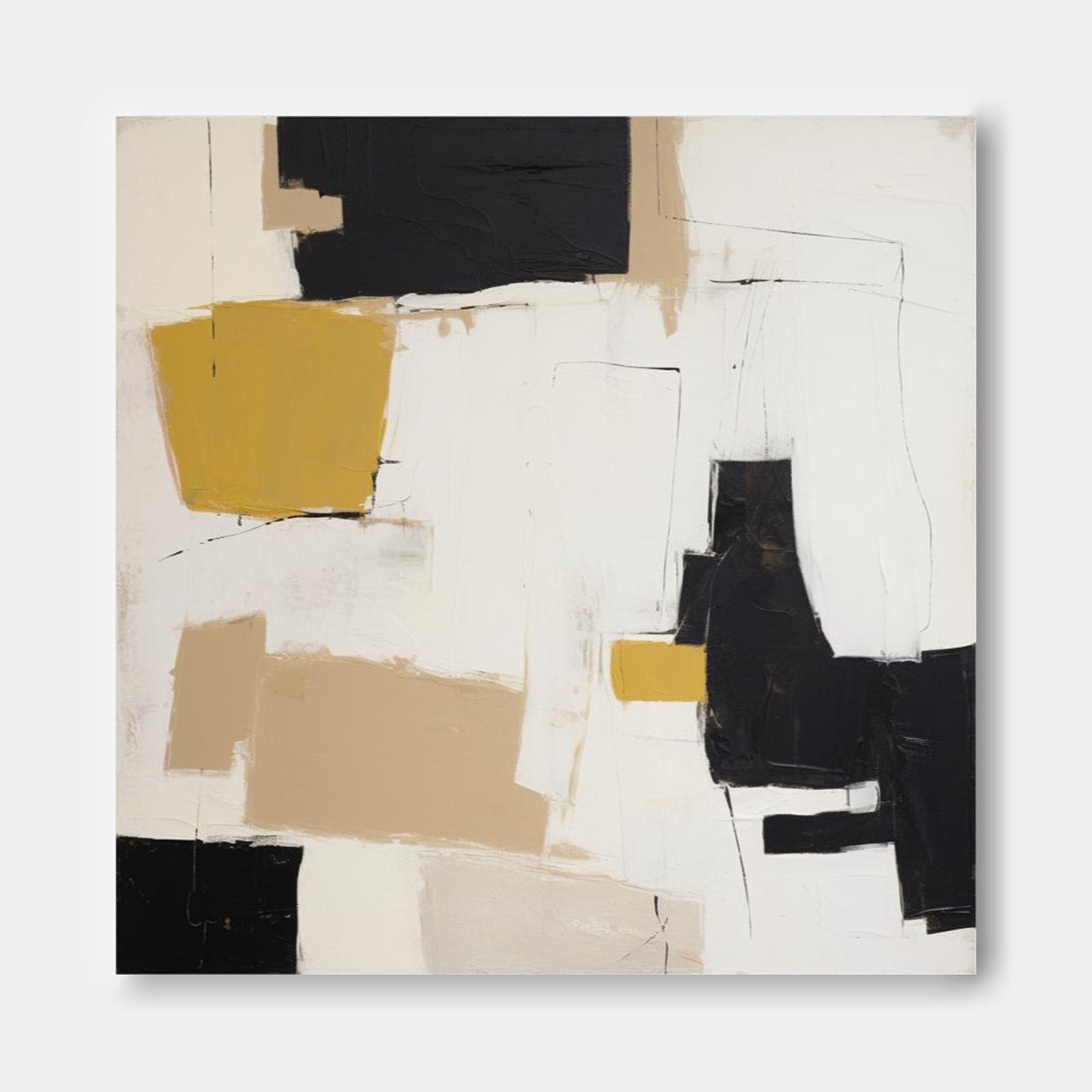 Deconstruct - Modern Textured Yellow and Black Painting on Canvas