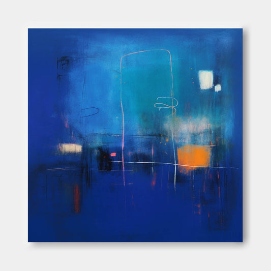 Midnight Cityscape - Modern Abstract Art with Blue and Orange
