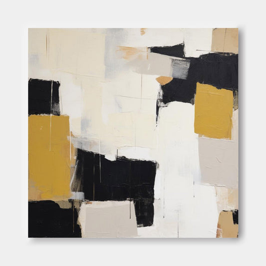 Composition in Ochre - Textured Black and White Modern Abstract Art