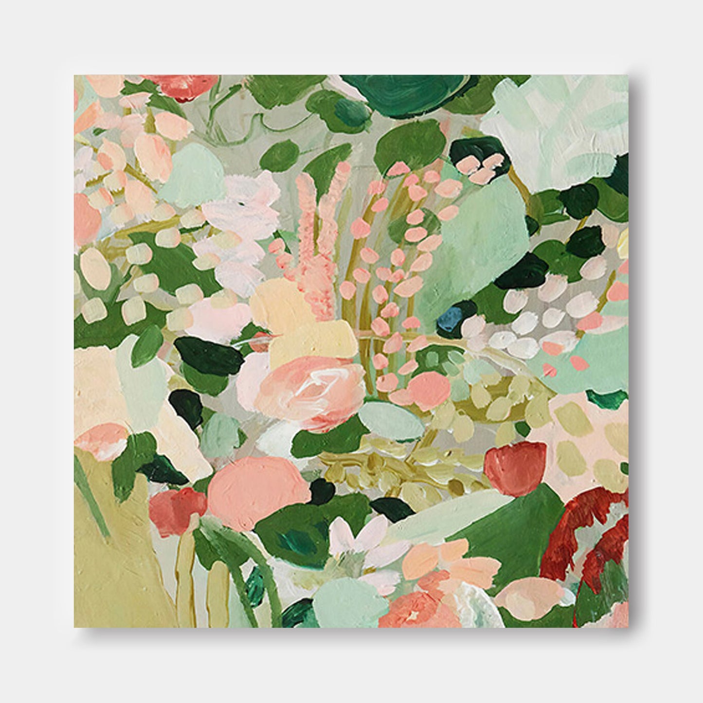 Garden Medley - Contemporary Pink and Green Abstract Floral Wall Art