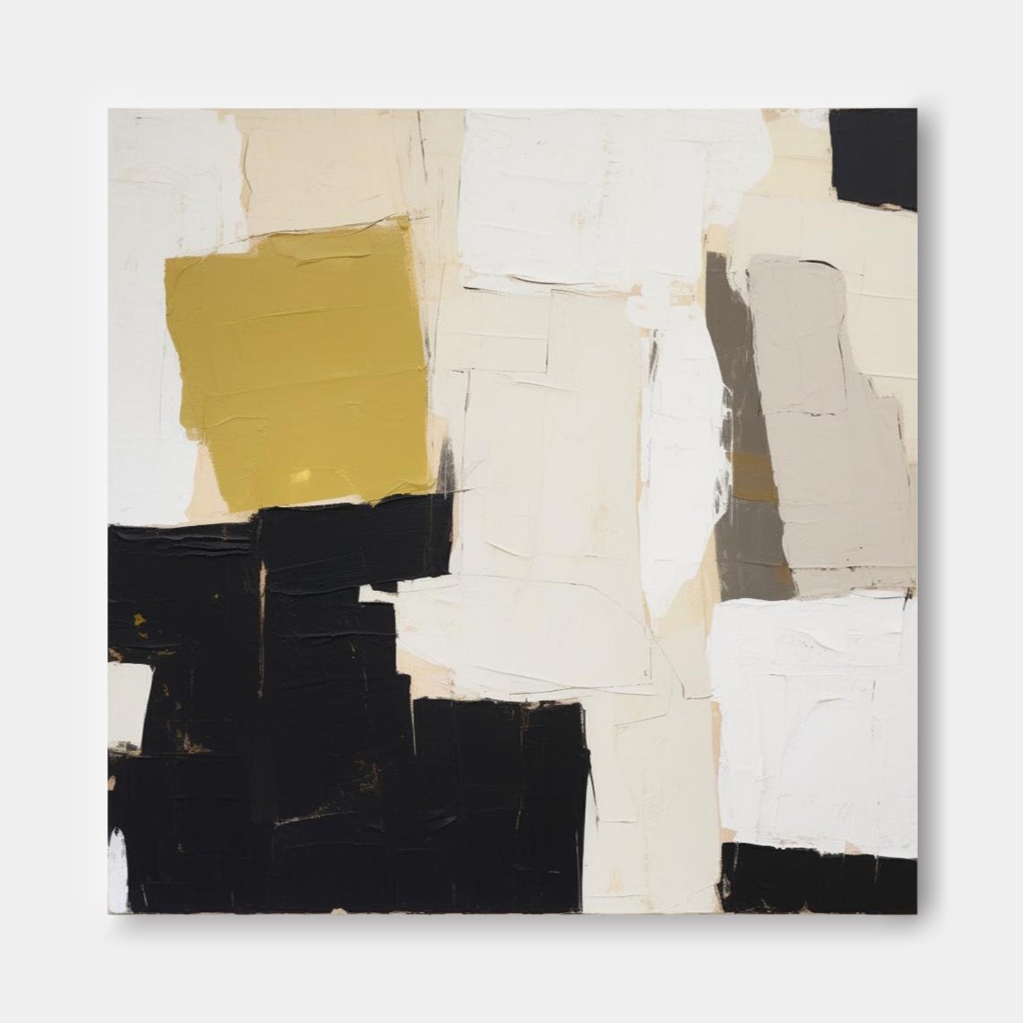 Textured Neutral Forms - Modern Beige Abstract Art with Black and Yellow