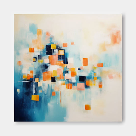 Digital Bloom - Abstract Teal Orange Wall Art with Geometric Shapes