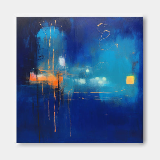 Midnight Reflections - Square Abstract Painting Blue Canvas Art
